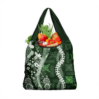 Hawaii Puakenikeni and Maile Lei Grocery Bag Green Japanese Wave Style - Polynesian Pride