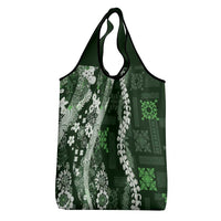 Hawaii Puakenikeni and Maile Lei Grocery Bag Green Japanese Wave Style - Polynesian Pride