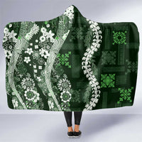 Hawaii Puakenikeni and Maile Lei Hooded Blanket Green Japanese Wave Style LT9 One Size Green - Polynesian Pride
