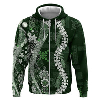Hawaii Puakenikeni and Maile Lei Hoodie Green Japanese Wave Style - Polynesian Pride