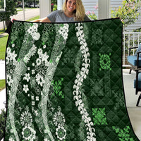 Hawaii Puakenikeni and Maile Lei Quilt Green Japanese Wave Style - Polynesian Pride