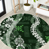 Hawaii Puakenikeni and Maile Lei Round Carpet Green Japanese Wave Style - Polynesian Pride