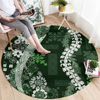 Hawaii Puakenikeni and Maile Lei Round Carpet Green Japanese Wave Style - Polynesian Pride