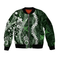 Hawaii Puakenikeni and Maile Lei Sleeve Zip Bomber Jacket Green Japanese Wave Style - Polynesian Pride