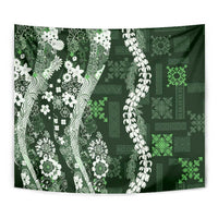 Hawaii Puakenikeni and Maile Lei Tapestry Green Japanese Wave Style - Polynesian Pride