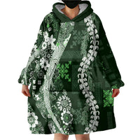Hawaii Puakenikeni and Maile Lei Wearable Blanket Hoodie Green Japanese Wave Style - Polynesian Pride