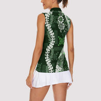 Hawaii Puakenikeni and Maile Lei Women Sleeveless Polo Shirt Green Japanese Wave Style - Polynesian Pride
