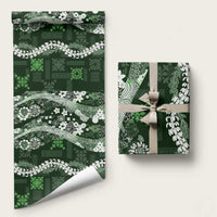 Hawaii Puakenikeni and Maile Lei Wrapping Paper Green Japanese Wave Style - Polynesian Pride