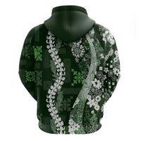 Hawaii Puakenikeni and Maile Lei Zip Hoodie Green Japanese Wave Style - Polynesian Pride