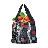 Hawaii Puakenikeni and Maile Lei Grocery Bag Navy Blue Japanese Wave Style - Polynesian Pride
