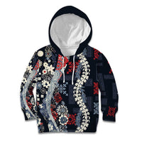 Hawaii Puakenikeni and Maile Lei Kid Hoodie Navy Blue Japanese Wave Style LT9 Hoodie Navy Blue - Polynesian Pride