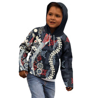 Hawaii Puakenikeni and Maile Lei Kid Hoodie Navy Blue Japanese Wave Style LT9 - Polynesian Pride