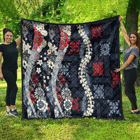 Hawaii Puakenikeni and Maile Lei Quilt Navy Blue Japanese Wave Style - Polynesian Pride