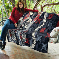 Hawaii Puakenikeni and Maile Lei Quilt Navy Blue Japanese Wave Style - Polynesian Pride