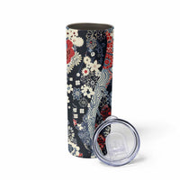 Hawaii Puakenikeni and Maile Lei Skinny Tumbler Navy Blue Japanese Wave Style - Polynesian Pride
