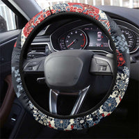 Hawaii Puakenikeni and Maile Lei Steering Wheel Cover Navy Blue Japanese Wave Style - Polynesian Pride