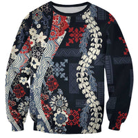 Hawaii Puakenikeni and Maile Lei Sweatshirt Navy Blue Japanese Wave Style LT9 Unisex Navy Blue - Polynesian Pride