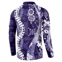 Hawaii Puakenikeni and Maile Lei Button Sweatshirt Purple Japanese Wave Style - Polynesian Pride