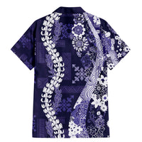 Hawaii Puakenikeni and Maile Lei Family Matching Mermaid Dress and Hawaiian Shirt Purple Japanese Wave Style - Polynesian Pride