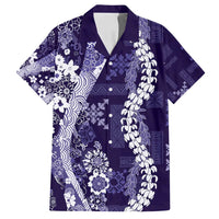 Hawaii Puakenikeni and Maile Lei Family Matching Puletasi and Hawaiian Shirt Purple Japanese Wave Style - Polynesian Pride