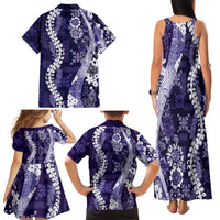 Hawaii Puakenikeni and Maile Lei Family Matching Tank Maxi Dress and Hawaiian Shirt Purple Japanese Wave Style - Polynesian Pride
