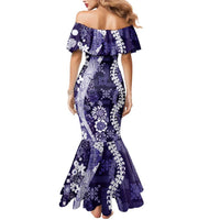 Hawaii Puakenikeni and Maile Lei Mermaid Dress Purple Japanese Wave Style - Polynesian Pride