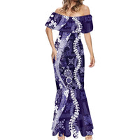 Hawaii Puakenikeni and Maile Lei Mermaid Dress Purple Japanese Wave Style - Polynesian Pride