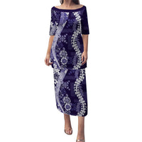 Hawaii Puakenikeni and Maile Lei Puletasi Purple Japanese Wave Style - Polynesian Pride