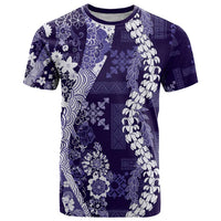 Hawaii Puakenikeni and Maile Lei T Shirt Purple Japanese Wave Style - Polynesian Pride