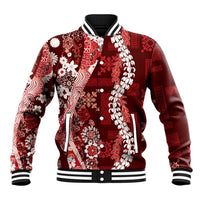 Hawaii Puakenikeni and Maile Lei Baseball Jacket Red Japanese Wave Style LT9 Unisex Red - Polynesian Pride