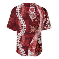Hawaii Puakenikeni and Maile Lei Baseball Jersey Red Japanese Wave Style - Polynesian Pride