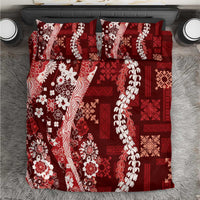Hawaii Puakenikeni and Maile Lei Bedding Set Red Japanese Wave Style - Polynesian Pride