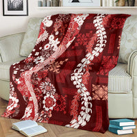 Hawaii Puakenikeni and Maile Lei Blanket Red Japanese Wave Style - Polynesian Pride