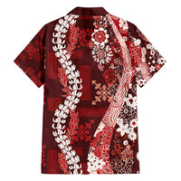 Hawaii Puakenikeni and Maile Lei Family Matching Puletasi and Hawaiian Shirt Red Japanese Wave Style - Polynesian Pride