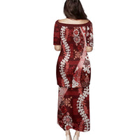 Hawaii Puakenikeni and Maile Lei Family Matching Puletasi and Hawaiian Shirt Red Japanese Wave Style - Polynesian Pride