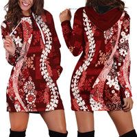 Hawaii Puakenikeni and Maile Lei Hoodie Dress Red Japanese Wave Style - Polynesian Pride