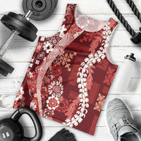 Hawaii Puakenikeni and Maile Lei Men Tank Top Red Japanese Wave Style - Polynesian Pride