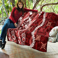 Hawaii Puakenikeni and Maile Lei Quilt Red Japanese Wave Style - Polynesian Pride