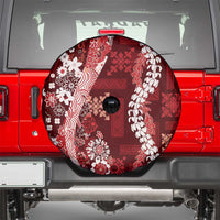 Hawaii Puakenikeni and Maile Lei Spare Tire Cover Red Japanese Wave Style - Polynesian Pride