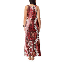 Hawaii Puakenikeni and Maile Lei Tank Maxi Dress Red Japanese Wave Style - Polynesian Pride