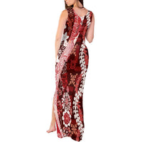 Hawaii Puakenikeni and Maile Lei Tank Maxi Dress Red Japanese Wave Style - Polynesian Pride