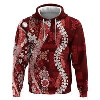 Hawaii Puakenikeni and Maile Lei Zip Hoodie Red Japanese Wave Style - Polynesian Pride