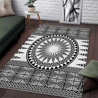 All White Tonga Malo e lelei Area Rug Vintage Ngatu Tribal Pattern - Polynesian Pride
