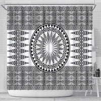 All White Tonga Malo e lelei Shower Curtain Vintage Ngatu Tribal Pattern - Polynesian Pride