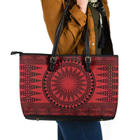 All Red Tonga Malo e lelei Leather Tote Bag Vintage Ngatu Tribal Pattern - Polynesian Pride