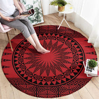 All Red Tonga Malo e lelei Round Carpet Vintage Ngatu Tribal Pattern - Polynesian Pride
