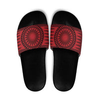 All Red Tonga Malo e lelei Slide Sandals Vintage Ngatu Tribal Pattern - Polynesian Pride
