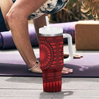 All Red Tonga Malo e lelei Tumbler With Handle Vintage Ngatu Tribal Pattern - Polynesian Pride