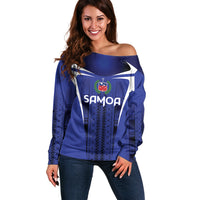 2026 Rugby Nations Series Custom Manu Samoa Off Shoulder Sweater LT9 Women Blue - Polynesian Pride