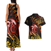 New Zealand Couples Matching Tank Maxi Dress and Hawaiian Shirt Aotearoa Wisdom Face Maori Fern Tattoo Arty LT9 - Polynesian Pride